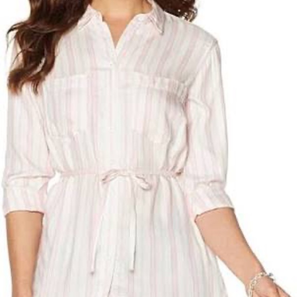 Melissa McCarthy Seven7 Women's Pink Striped Button Up Tunic Top 0X/XXL - Picture 2 of 16